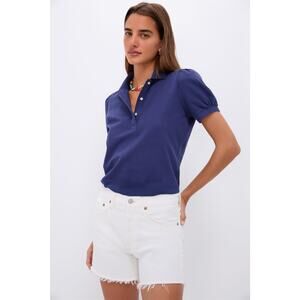 TUCKERNUCK Navy Pique Puff Sleeve Peggy Polo Size M NWT Retail $128 Tuckernuck